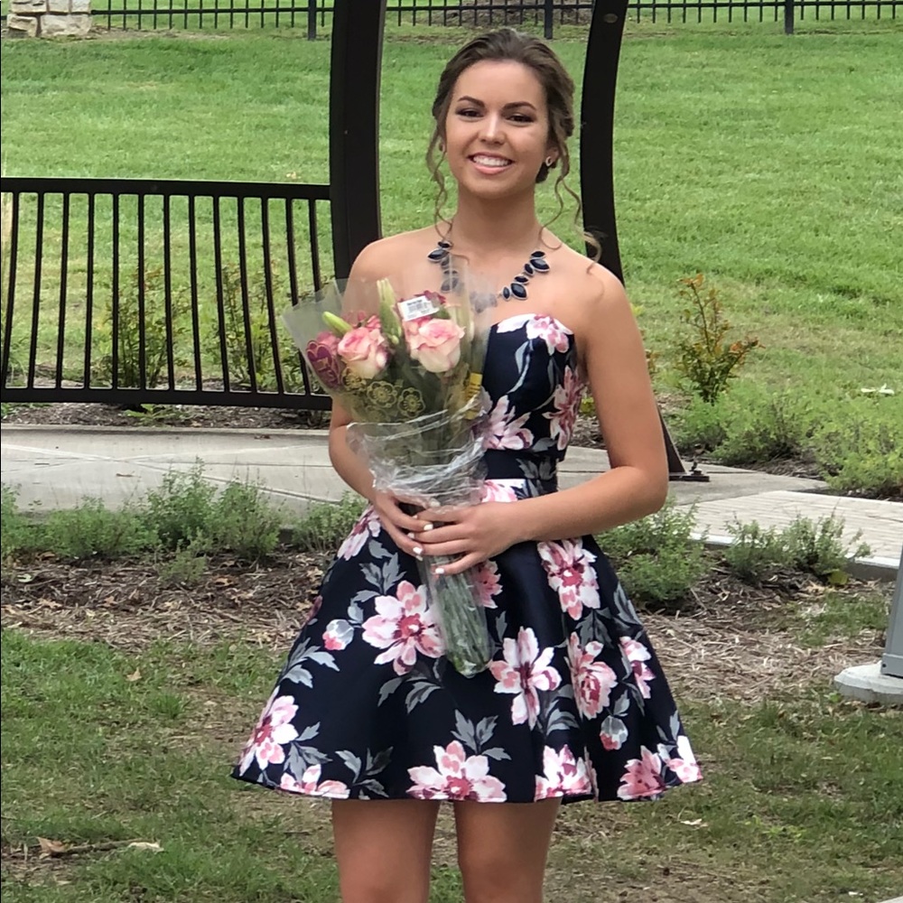 Navy blue floral homecoming dress